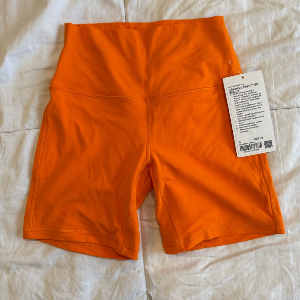 NWT Lululemon align short 6 Orange Flash